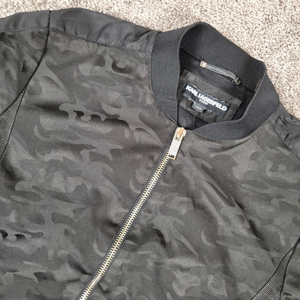 Karl Lagerfeld Paris Men Tonal Camo Jacquard Bomber Jacket Full Zip Streetwear L